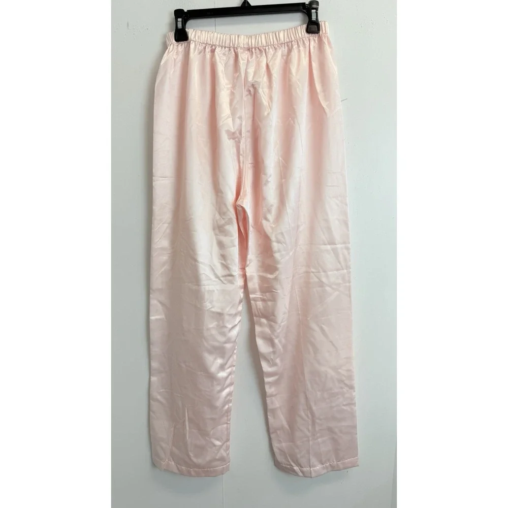 NEW Amanda Stewart Womens M Brushed Satin Pajama Set Floral Embroidery Lace Pink